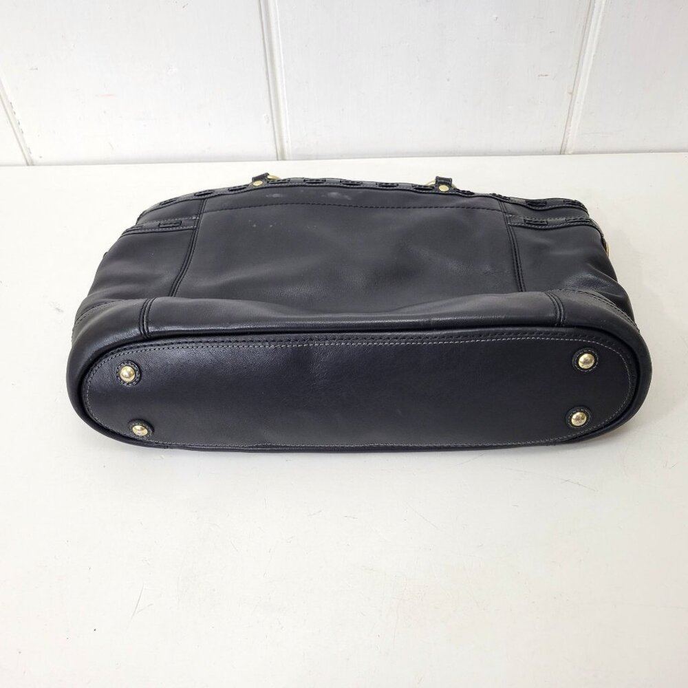 Coach Black Leather Tote Handbag With Gold Hardware & Blue Lining - Picture 7 of 9